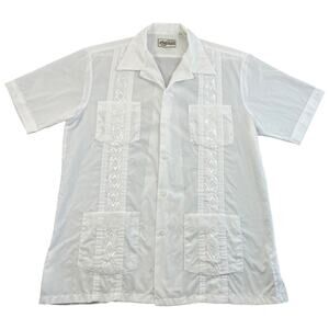 Vintage 80s 90s Jordin White Embroidered 4 Pocket Guayabera Shirt - L